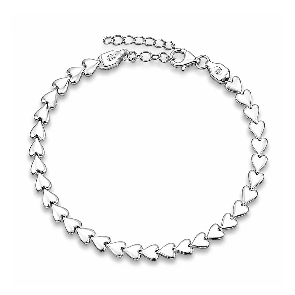 Sterling Silver Polished And Anti Tarnish Hearts Bracelet