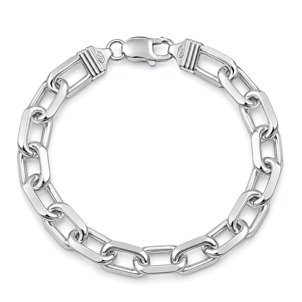 Sterling Silver Anti Tarnish 250 Beveled Edge Oval Link Bracelet