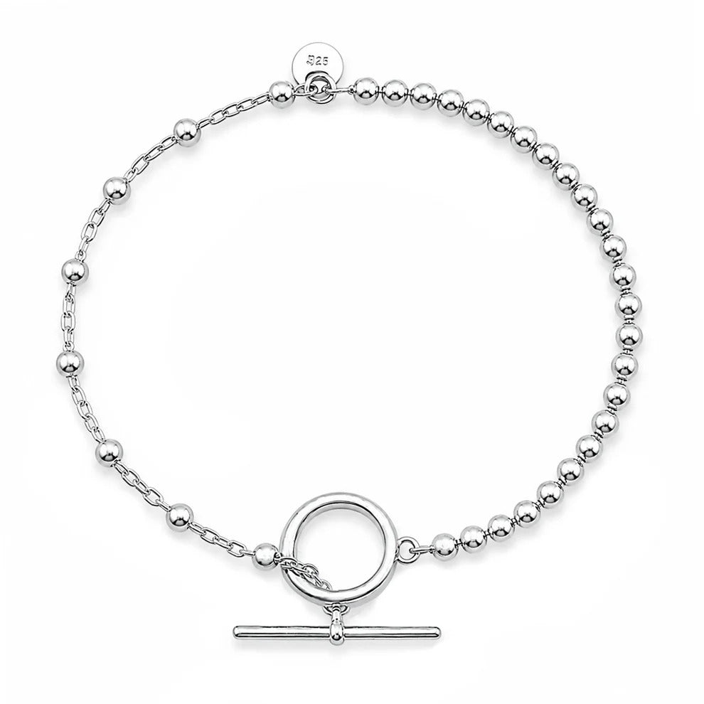 Sterling Silver Anti Tarnish Toggle Closure Bead Bracelet