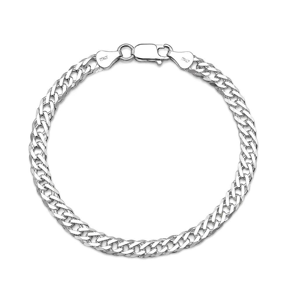 Sterling Silver Anti Tarnish 100-5.6mm Double Link Rombo Bracelet