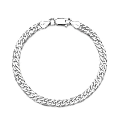 Sterling Silver Anti Tarnish 100-5.6mm Double Link Rombo Bracelet