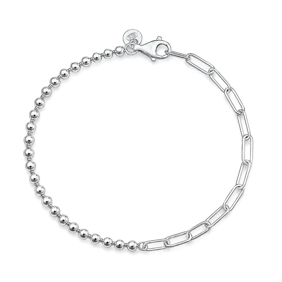 Sterling Silver Anti Tarnish 060 Bead And Link Bracelet