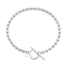 Load image into Gallery viewer, Sterling Silver Diamond Cut Heart Bead Toggle Bracelet