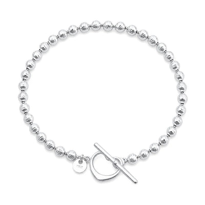 Sterling Silver Diamond Cut Heart Bead Toggle Bracelet