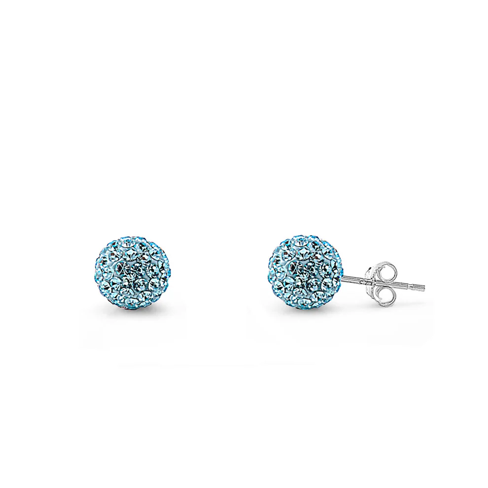 Sterling Silver Clear Swarovski Crystal Ball Push Back Stud Earrings