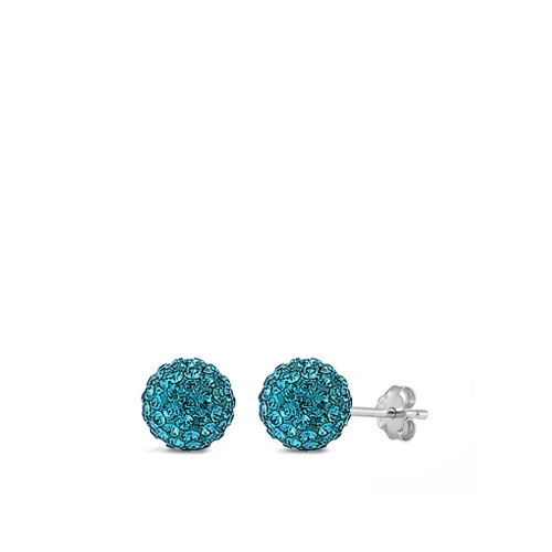 Sterling Silver Clear Swarovski Crystal Ball Push Back Stud Earrings