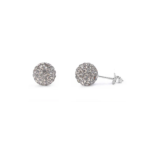 Sterling Silver Clear Swarovski Crystal Ball Push Back Stud Earrings