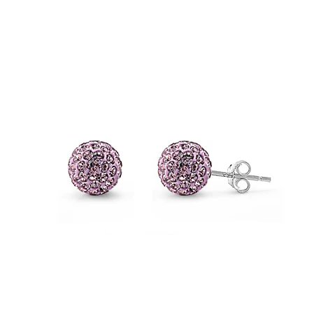 Sterling Silver Clear Swarovski Crystal Ball Push Back Stud Earrings