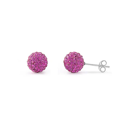 Sterling Silver Clear Swarovski Crystal Ball Push Back Stud Earrings