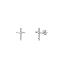 Load image into Gallery viewer, Sterling Silver Cross Clear CZ Earrings