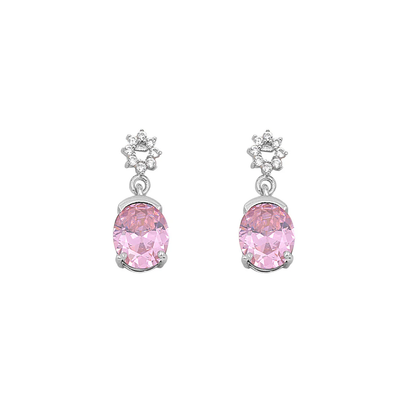 Sterling Silver Pink And Clear CZ Earrings