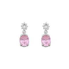 Sterling Silver Pink And Clear CZ Earrings
