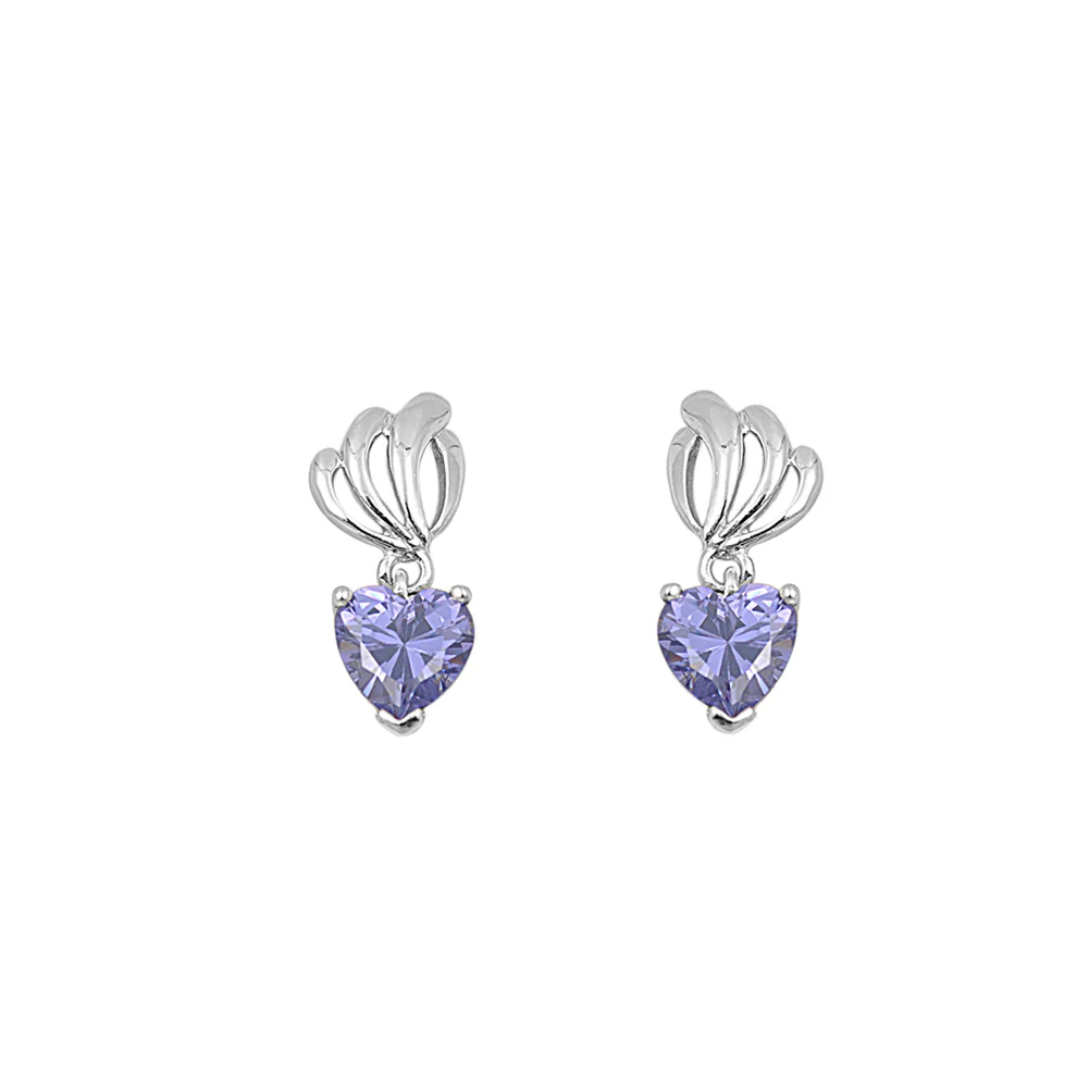 Sterling Silver Heart Tanzanite CZ Earrings