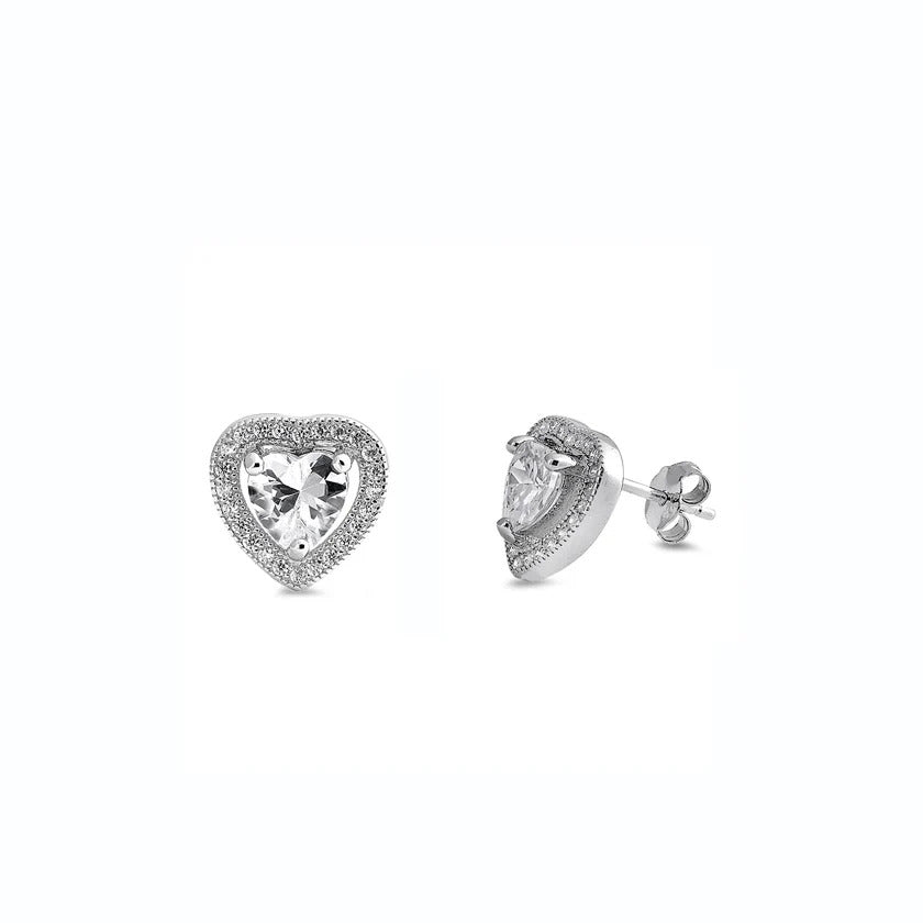 Sterling Silver Heart Clear CZ Earring