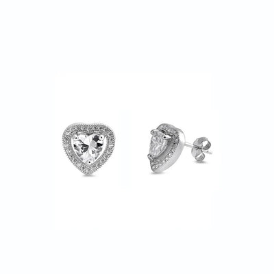 Sterling Silver Heart Clear CZ Earring
