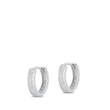 Load image into Gallery viewer, Sterling Silver Rhodium Plated 3mm Huggie Clear CZ Earrings-14mm