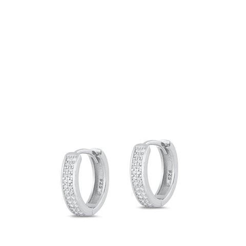 Sterling Silver Rhodium Plated 3mm Huggie Clear CZ Earrings-14mm