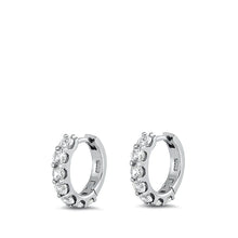 Load image into Gallery viewer, Sterling Silver Rhodium Plated 3mm Huggie Clear CZ Earrings-13mm