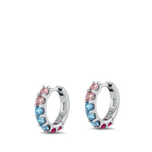 Load image into Gallery viewer, Sterling Silver Rhodium Plated 3mm Round Huggie Multicolor CZ Earrings-13mm