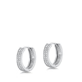 Sterling Silver Rhodium Plated 3.5mm Two Rows Huggie Clear CZ Earrings-16mm