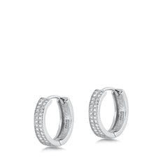 Sterling Silver Rhodium Plated 3.5mm Two Rows Huggie Clear CZ Earrings-16mm