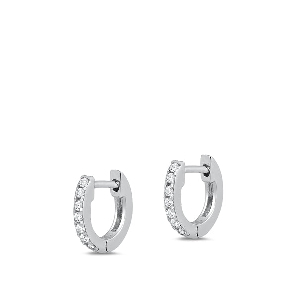 Sterling Silver Rhodium Plated 1.5mm Huggie Clear CZ Earrings-10mm