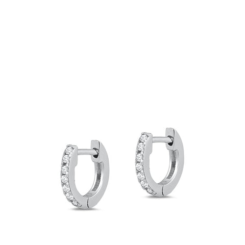 Sterling Silver Rhodium Plated 1.5mm Huggie Clear CZ Earrings-10mm