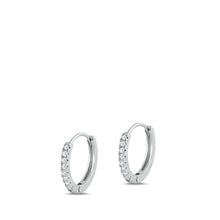 Load image into Gallery viewer, Sterling Silver Rhodium Plated 1.5mm Dainty Huggie Clear CZ Earrings-10mm