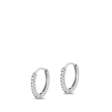 Sterling Silver Rhodium Plated 1.5mm Dainty Huggie Clear CZ Earrings-10mm