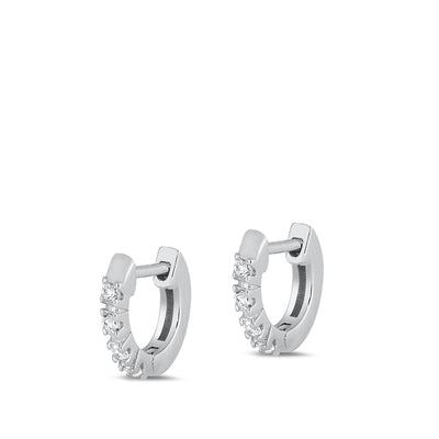 Sterling Silver Rhodium Plated 1.5mm Prong Huggie Clear CZ Earrings-10mm