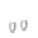 Sterling Silver Rhodium Plated 1.5mm Prong Huggie Clear CZ Earrings-10mm