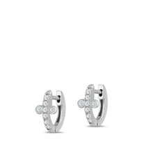 Load image into Gallery viewer, Sterling Silver Rhodium Plated 5mm Bezel Cross Huggie Clear CZ Earrings-10mm