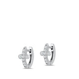 Sterling Silver Rhodium Plated 5mm Bezel Cross Huggie Clear CZ Earrings-10mm