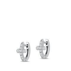 Sterling Silver Rhodium Plated 5mm Bezel Cross Huggie Clear CZ Earrings-10mm