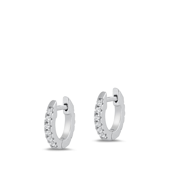 Sterling Silver Rhodium Plated 1.5mm All Around Huggie Clear CZ Earrings-10mm