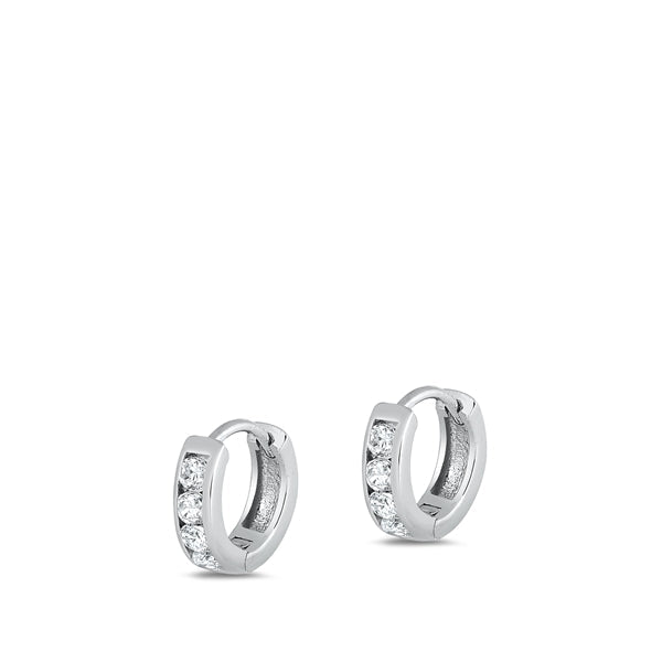 Sterling Silver Rhodium Plated 2.5mm Huggie Clear CZ Earrings-10mm