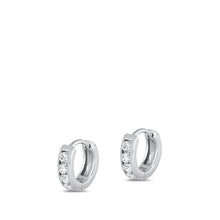 Load image into Gallery viewer, Sterling Silver Rhodium Plated 2.5mm Huggie Clear CZ Earrings-10mm