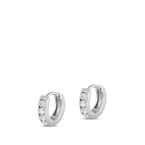 Sterling Silver Rhodium Plated 2.5mm Huggie Clear CZ Earrings-10mm