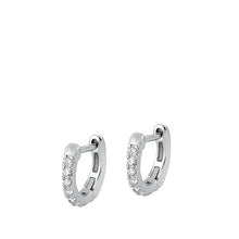 Load image into Gallery viewer, Sterling Silver Rhodium Plated 1.7mm Prong Huggie Clear CZ Earrings-10mm