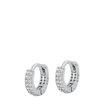 Load image into Gallery viewer, Sterling Silver Rhodium Plated 2.5mm Two Rows Huggie Clear CZ Earrings-10mm