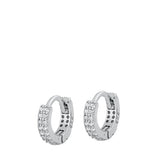 Sterling Silver Rhodium Plated 2.5mm Two Rows Huggie Clear CZ Earrings-10mm