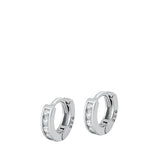 Sterling Silver Rhodium Plated 1.5mm Invisible Round Huggie Clear CZ Earrings-10mm