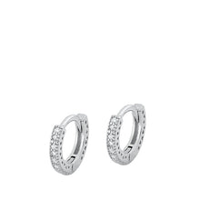 Load image into Gallery viewer, Sterling Silver Rhodium Plated 2mm Small CZ Huggie Clear CZ Earrings-10mm