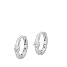 Load image into Gallery viewer, Sterling Silver Rhodium Plated 1.5mm One CZ Huggie Clear CZ Earrings-10mm