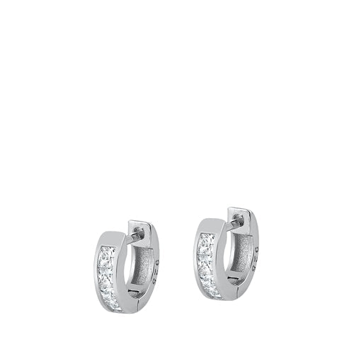 Sterling Silver Rhodium Plated 3mm Invisible Huggie Clear CZ Earrings-10mm