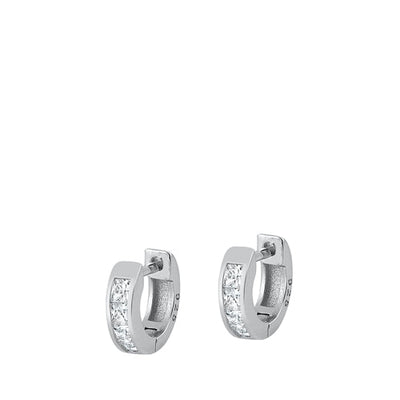 Sterling Silver Rhodium Plated 3mm Invisible Huggie Clear CZ Earrings-10mm