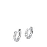 Sterling Silver Rhodium Plated 1.7mm Huggie Clear CZ Earrings-10mm