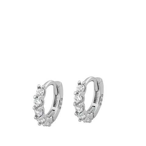 Sterling Silver Rhodium Plated 2mm Five Stone Huggie Clear CZ Earrings-10mm