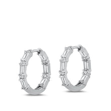 Load image into Gallery viewer, Sterling Silver Rhodium Plated 2.5mm Huggie Clear CZ Earrings-20mm