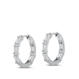 Sterling Silver Rhodium Plated 2.5mm Huggie Clear CZ Earrings-20mm